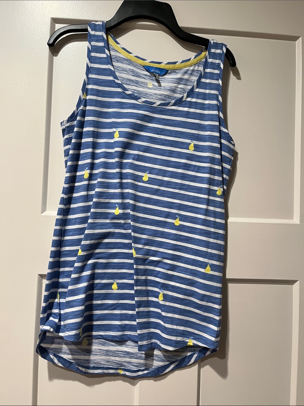 Joules Blue and White Striped Tank Top with Yellow Pear Motif
